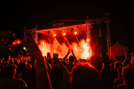Crowd facing the illuminated Granary Live stage in Salt Lake City, photographed by Negley Stockman in 2024.