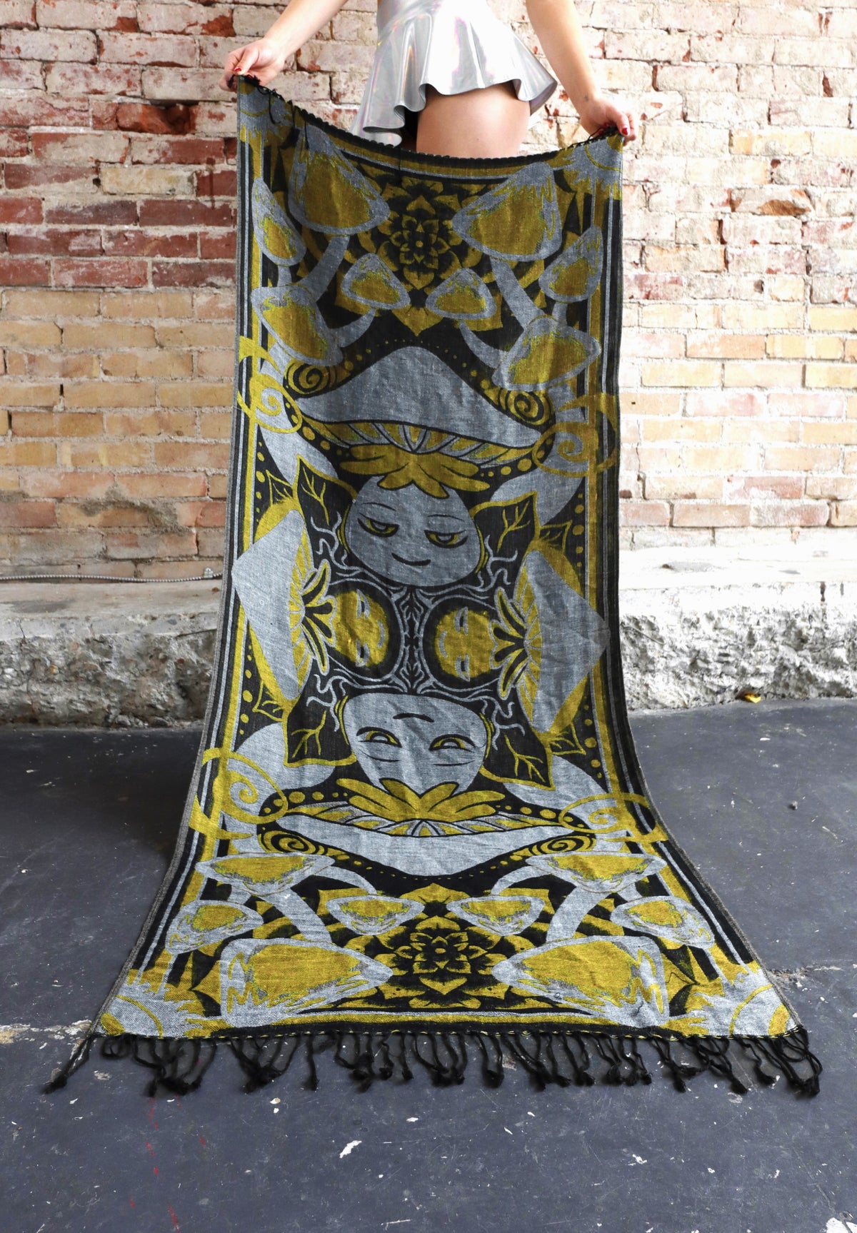 Trippy Mushroom Pashmina Shawl, Reversible