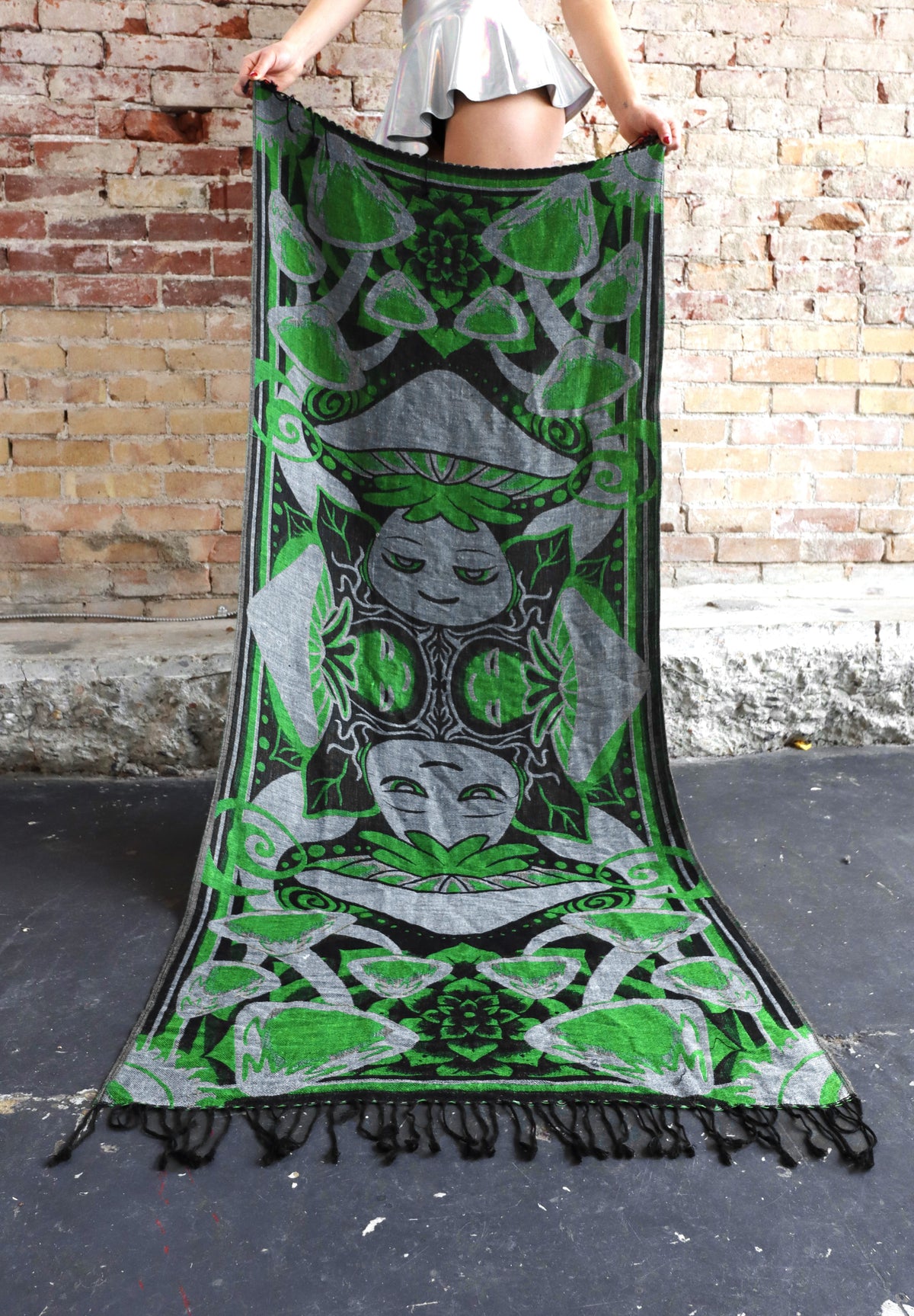 Trippy Mushroom Pashmina Shawl, Reversible