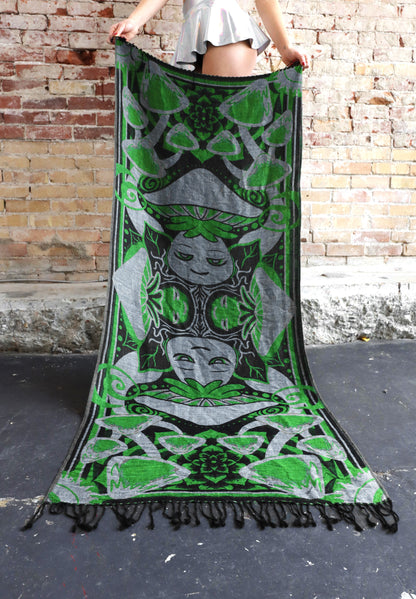 Trippy Mushroom Pashmina Shawl, Reversible