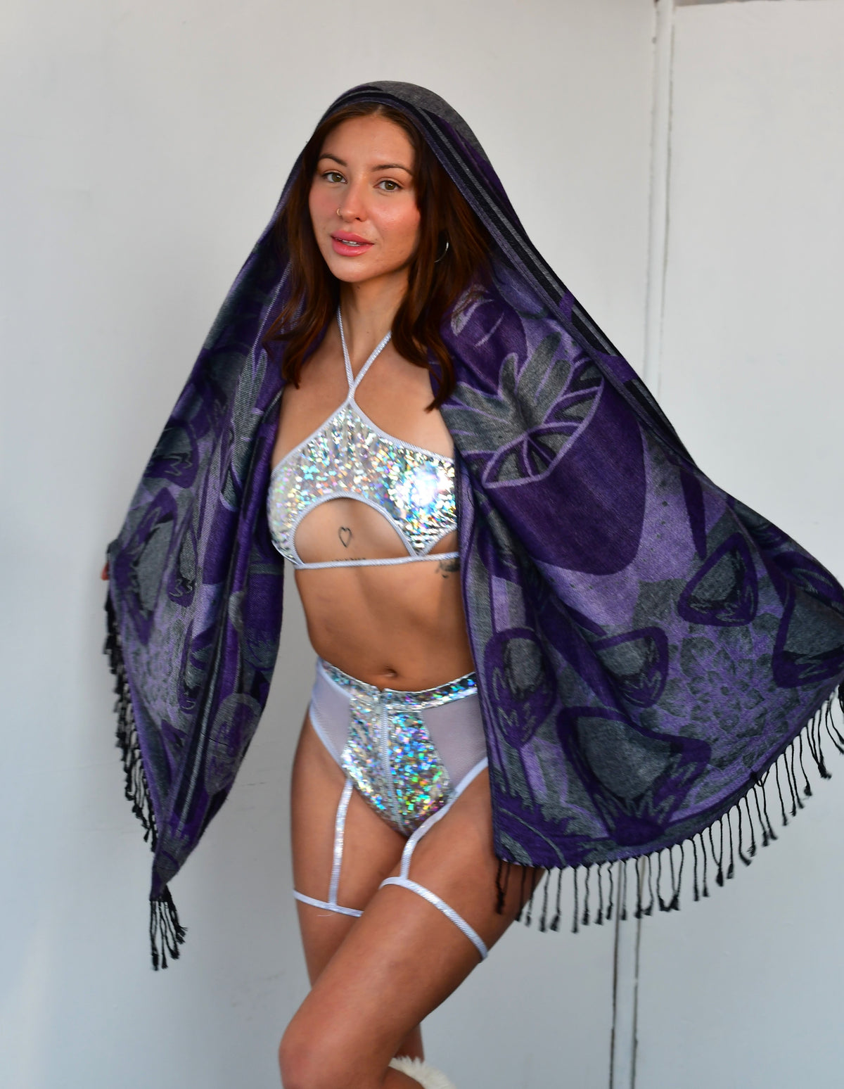 Trippy Mushroom Pashmina Shawl, Reversible