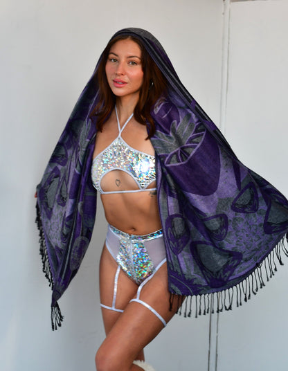 Trippy Mushroom Pashmina Shawl, Reversible