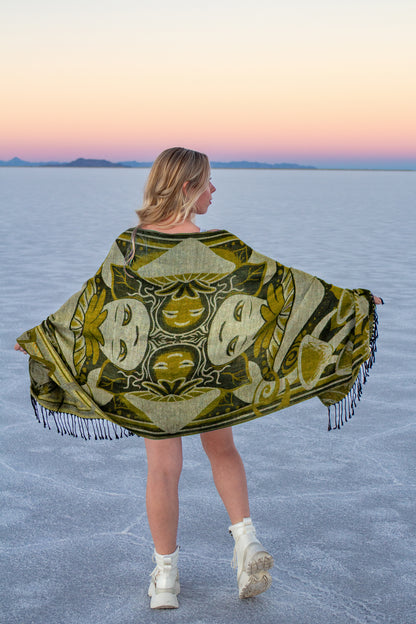 Trippy Mushroom Pashmina Shawl, Reversible