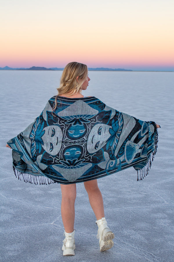 Trippy Mushroom Pashmina Shawl, Reversible