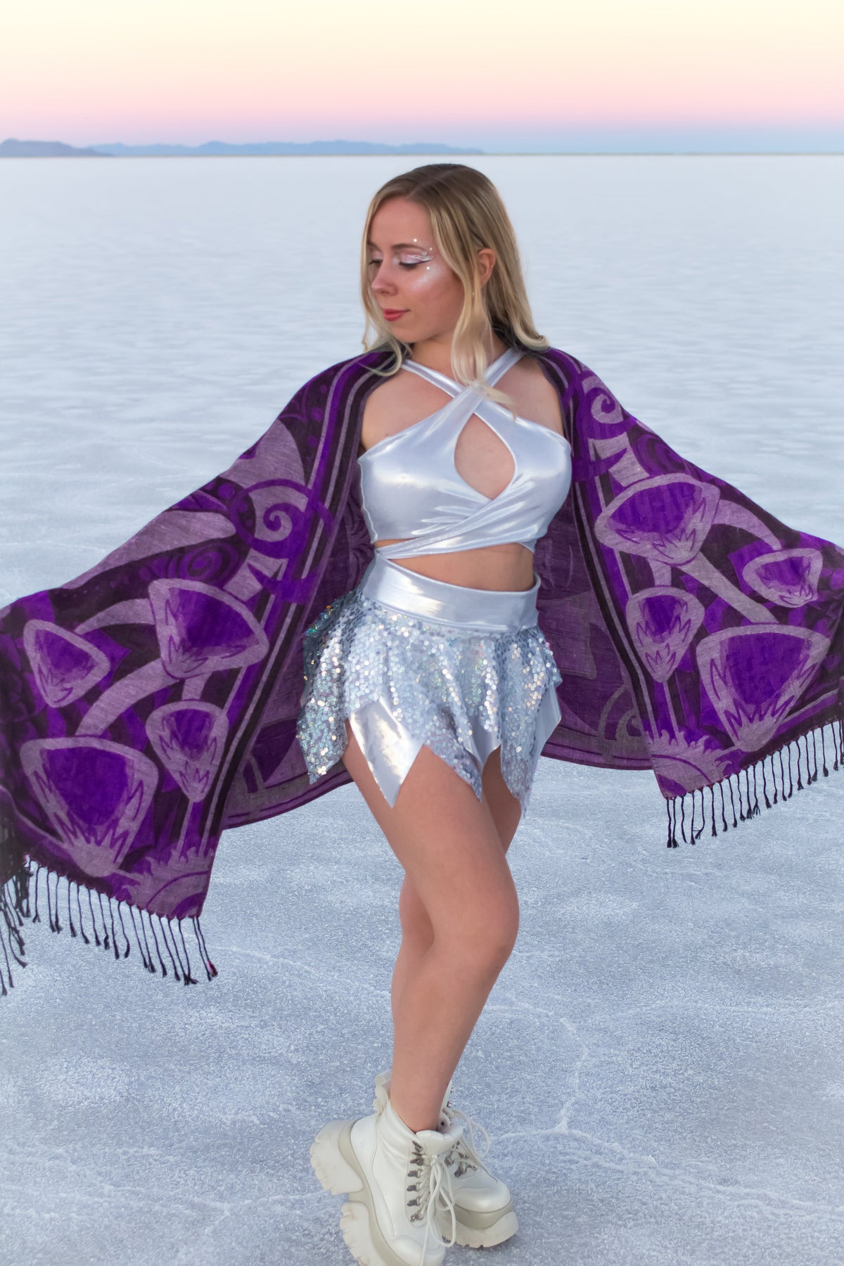 Trippy Mushroom Pashmina Shawl, Reversible