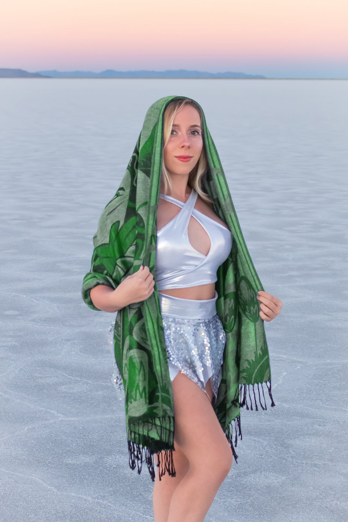 Trippy Mushroom Pashmina Shawl, Reversible