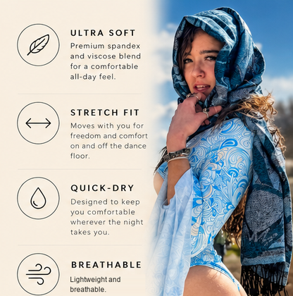 Azure Blossom Bodysuit Rave Apparel - Women's Rave Outfit, Festival, Rave Ware, and Multi Purpose