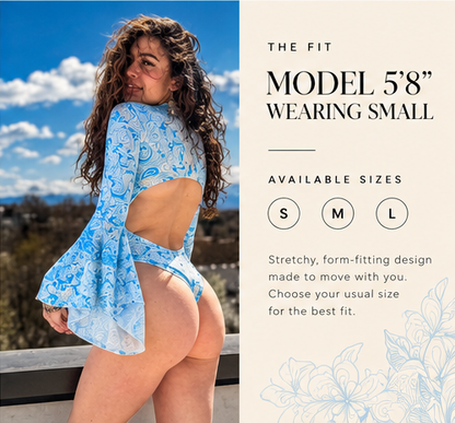 Azure Blossom Bodysuit Rave Apparel - Women's Rave Outfit, Festival, Rave Ware, and Multi Purpose