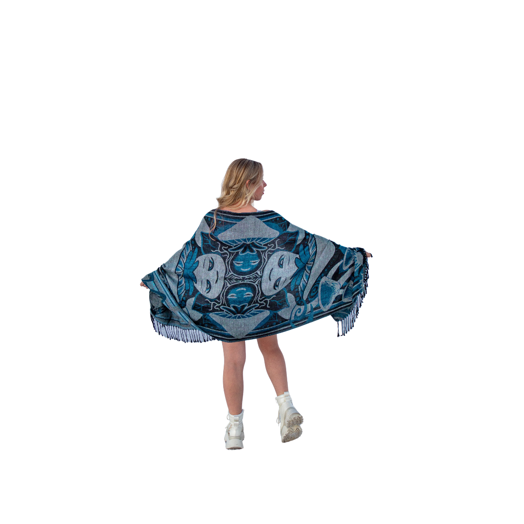 Trippy Mushroom Pashmina Shawl, Reversible