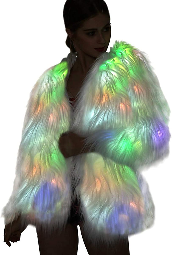 Led Fur Coat Light Up White Furry Jacket