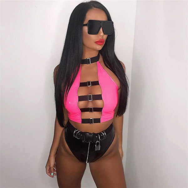 Leather Buckle Crop Top