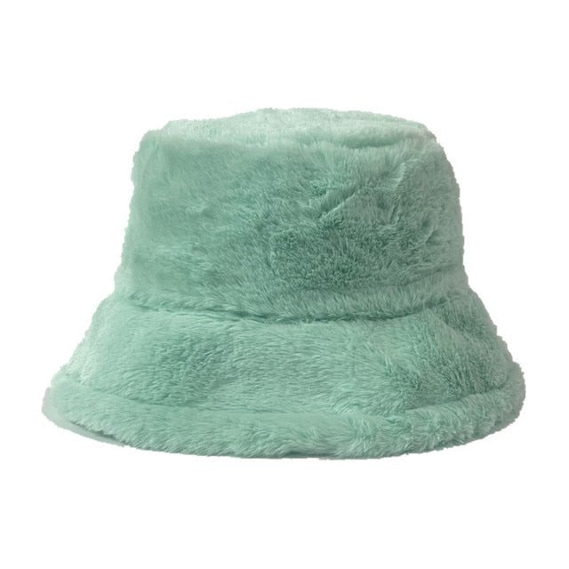 Fuzzy Bucket Hat for Women Furry Fur Bucket Hat Winter Festivals Warm Plush Fluffy Sherpa Hat - Rave Wearhouse