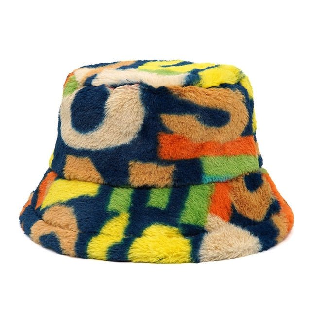 Fuzzy Bucket Hat for Women Furry Fur Bucket Hat Winter Festivals Warm Plush Fluffy Sherpa Hat - Rave Wearhouse