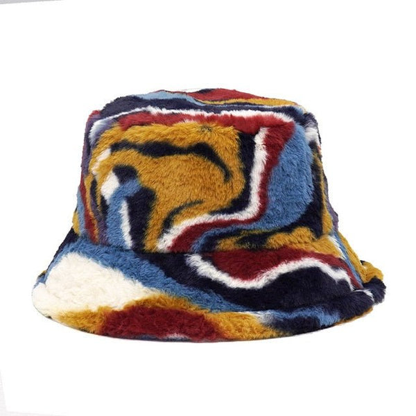 Fuzzy Bucket Hat for Women Furry Fur Bucket Hat Winter Festivals Warm Plush Fluffy Sherpa Hat - Rave Wearhouse