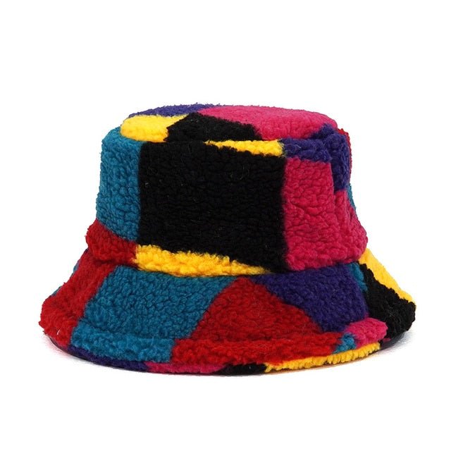 Fuzzy Bucket Hat for Women Furry Fur Bucket Hat Winter Festivals Warm Plush Fluffy Sherpa Hat - Rave Wearhouse