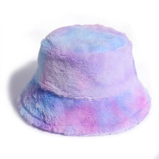 Fuzzy Bucket Hat for Women Furry Fur Bucket Hat Winter Festivals Warm Plush Fluffy Sherpa Hat - Rave Wearhouse