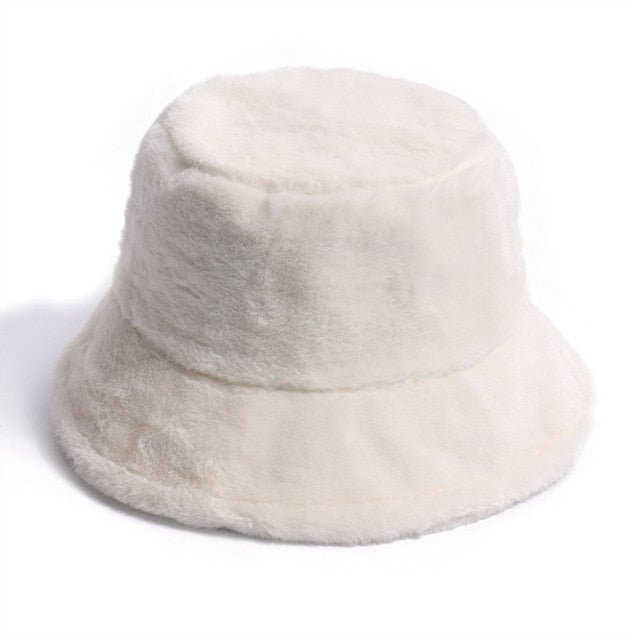 Fuzzy Bucket Hat for Women Furry Fur Bucket Hat Winter Festivals Warm Plush Fluffy Sherpa Hat - Rave Wearhouse