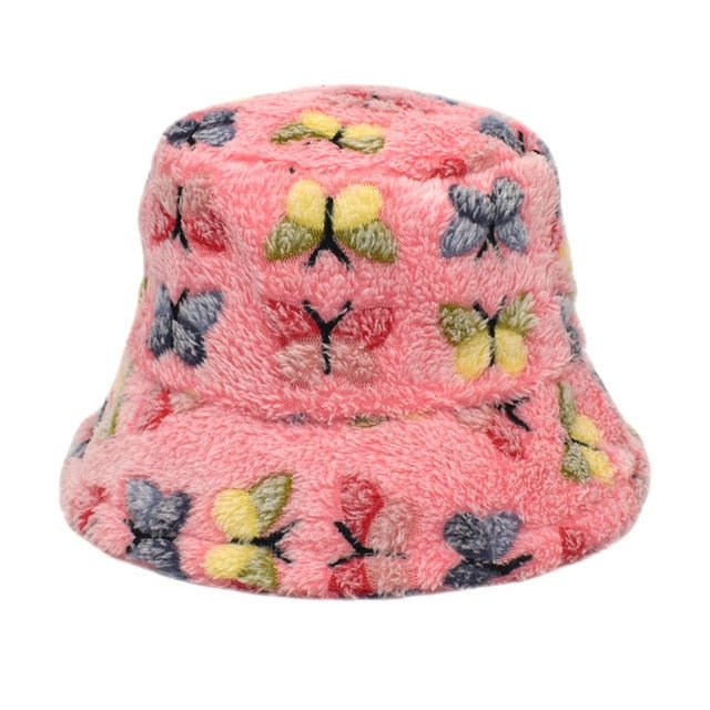 Fuzzy Bucket Hat for Women Furry Fur Bucket Hat Winter Festivals Warm Plush Fluffy Sherpa Hat - Rave Wearhouse