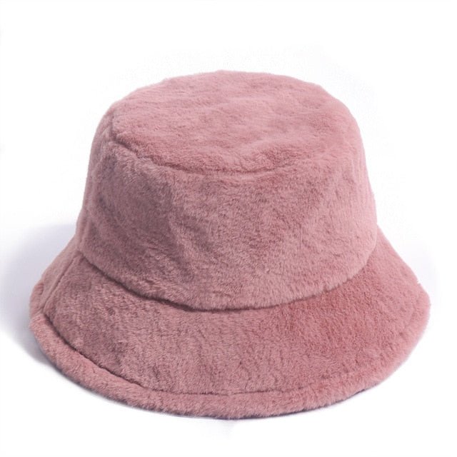 Fuzzy Bucket Hat for Women Furry Fur Bucket Hat Winter Festivals Warm Plush Fluffy Sherpa Hat - Rave Wearhouse