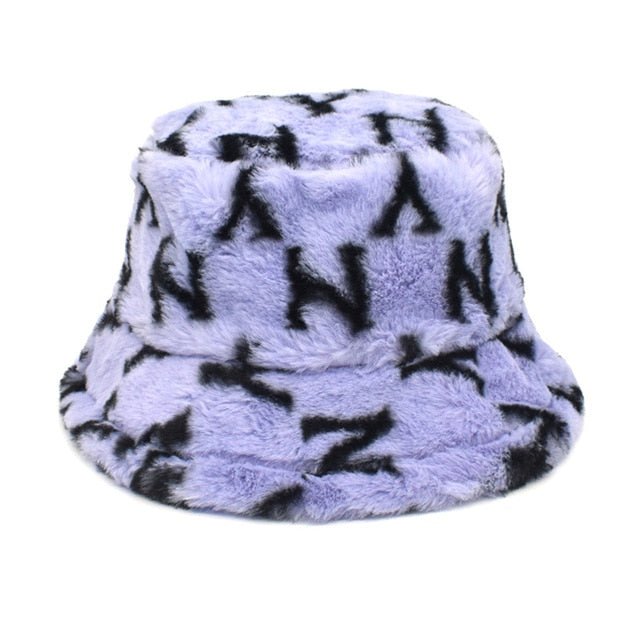 Fuzzy Bucket Hat for Women Furry Fur Bucket Hat Winter Festivals Warm Plush Fluffy Sherpa Hat - Rave Wearhouse