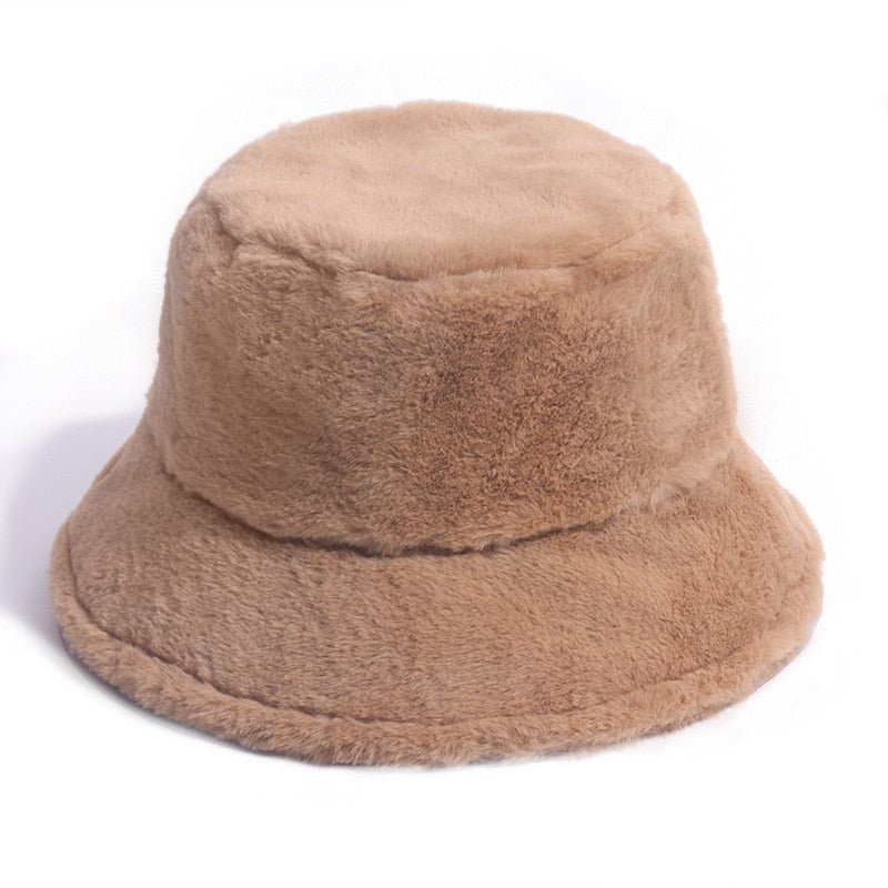 Fuzzy Bucket Hat for Women Furry Fur Bucket Hat Winter Festivals Warm Plush Fluffy Sherpa Hat - Rave Wearhouse