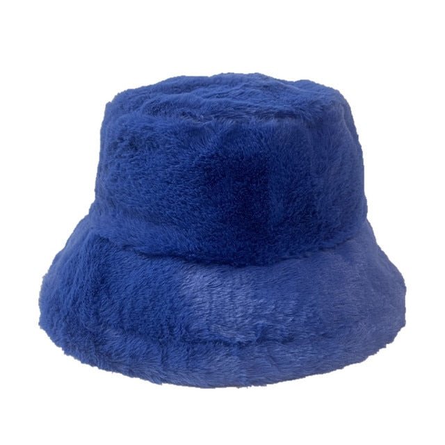 Fuzzy Bucket Hat for Women Furry Fur Bucket Hat Winter Festivals Warm Plush Fluffy Sherpa Hat - Rave Wearhouse