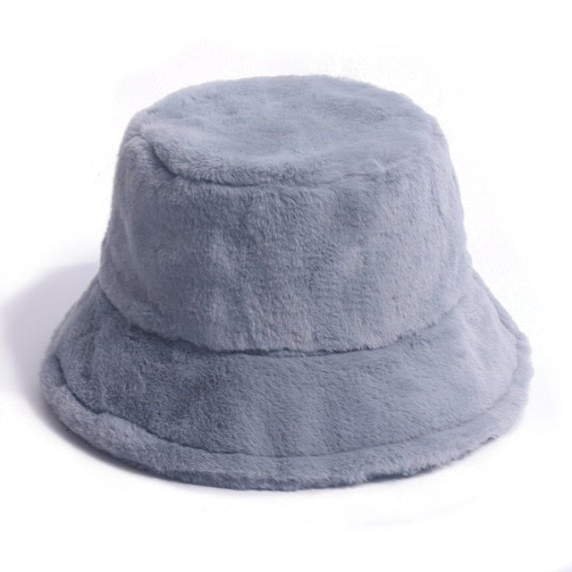 Fuzzy Bucket Hat for Women Furry Fur Bucket Hat Winter Festivals Warm Plush Fluffy Sherpa Hat - Rave Wearhouse