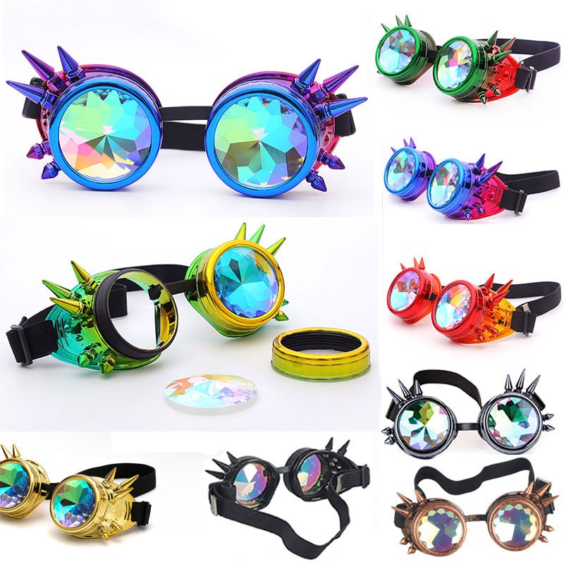 Kaleidoscope Rave Rainbow Crystal Lenses Steampunk Goggles - Rave Wearhouse