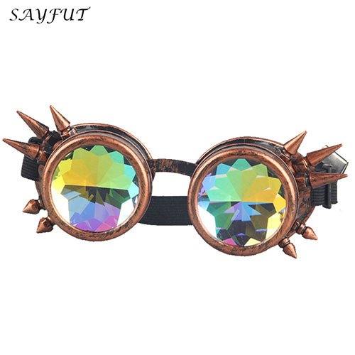 Kaleidoscope Rave Rainbow Crystal Lenses Steampunk Goggles - Rave Wearhouse