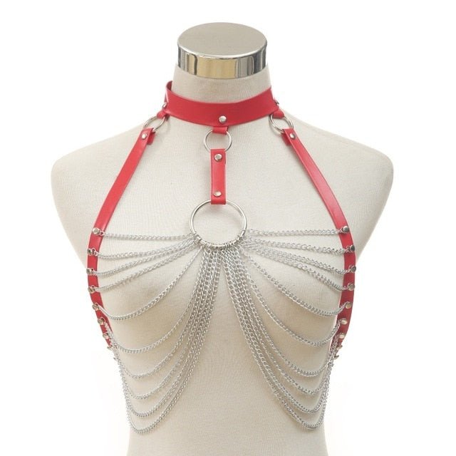 Leather Bra Harness Chain Girl Festival Jewelry Accessories - Rave Wearhouse