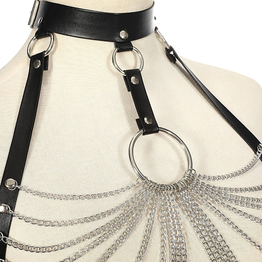 Leather Bra Harness Chain Girl Festival Jewelry Accessories - Rave Wearhouse