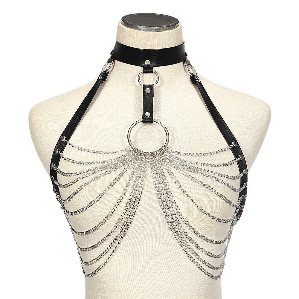 Leather Bra Harness Chain Girl Festival Jewelry Accessories - Rave Wearhouse