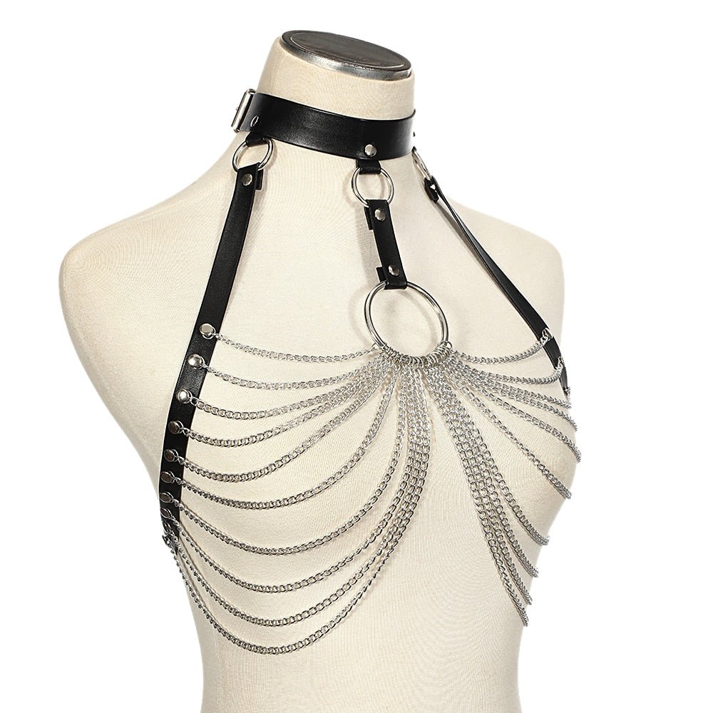 Leather Bra Harness Chain Girl Festival Jewelry Accessories - Rave Wearhouse